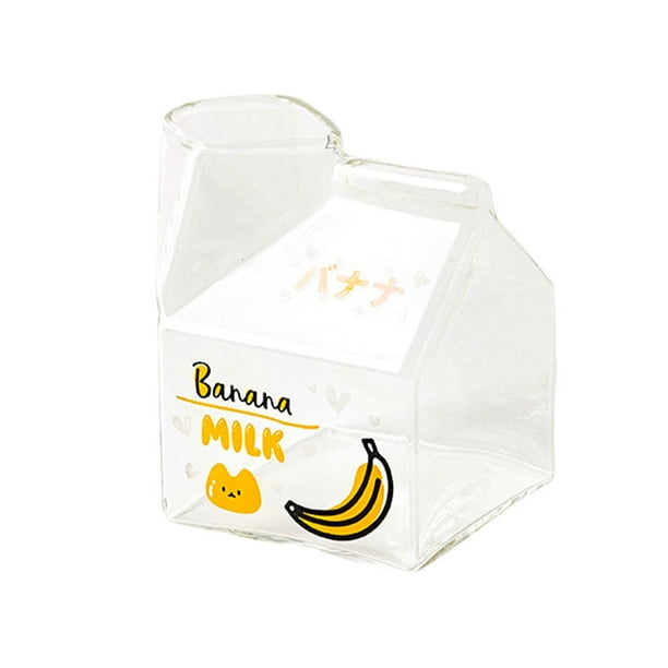 Wosthever Vaso de vidrio cuadrado a prueba de rayones - Inodoro y no tóxico Aspecto lindo Leche cuadrada Cartón de leche de 100 ℃ Cocina y Comedor Banana 301-400ml