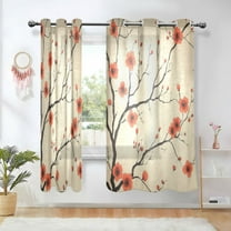 Yayeee Window Curtains Set of 2 for Living Room Light Filtering 63"x42", Red Floral Pattern