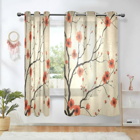 Yayeee Window Curtains Set of 2 for Living Room Light Filtering 63"x42", Red Floral Pattern