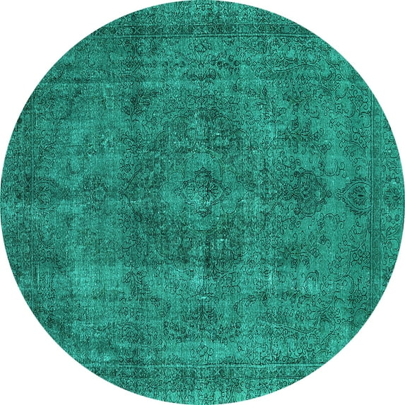 Ahgly Company Machine Washable Indoor Round Oriental Turquoise Blue Industrial Area Rugs, 5' Round