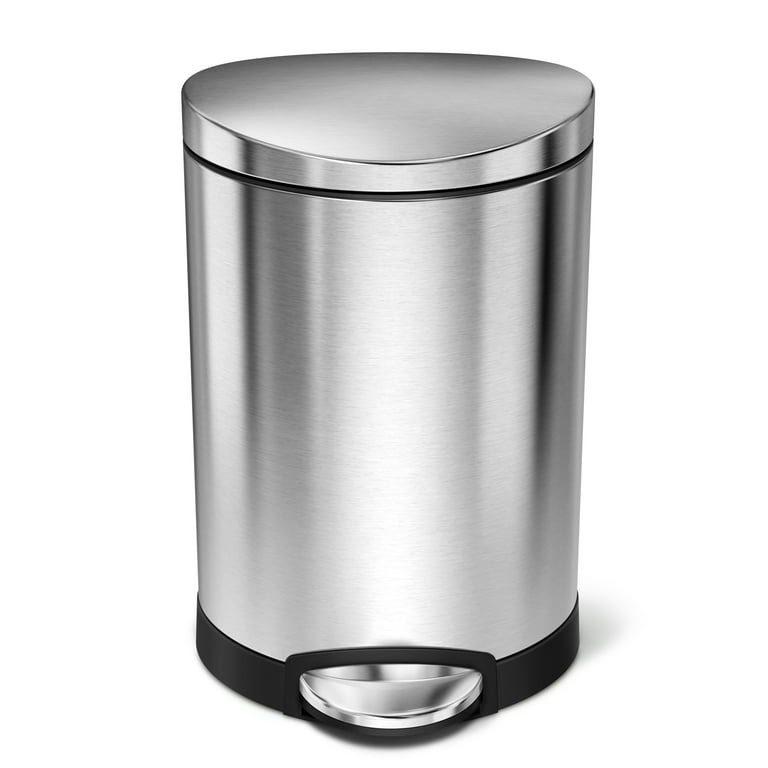 simplehuman Mini Round Step 1.2 Gal Trash Can, Polished Stainless Steel