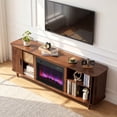 thumbnail image 4 of Dovov 70" Fireplace TV Stand for TVs Up to 80", Modern Fluted Entertainment Center Media Console Cabinet with 23" Electric Fireplace and Sliding Door, for Living Room, Walnut, 4 of 12