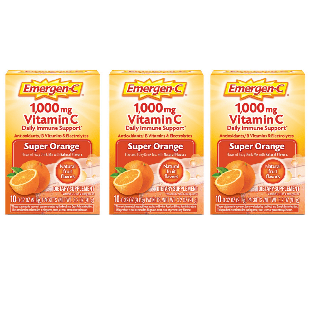 EmergenC Vitamin C Supplement for Immune Support, Super Orange, 10