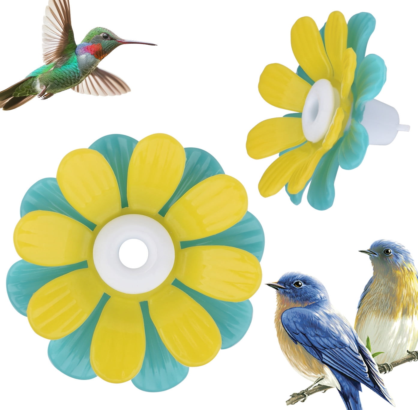 Yannianjz 3Pcs Hummingbird Feeder Replacement Flowers, Plastic Simulated Blooms, Double Layer Artificial Ports, for Hummingbird Attractor Feeder, Outdoor Garden Decor