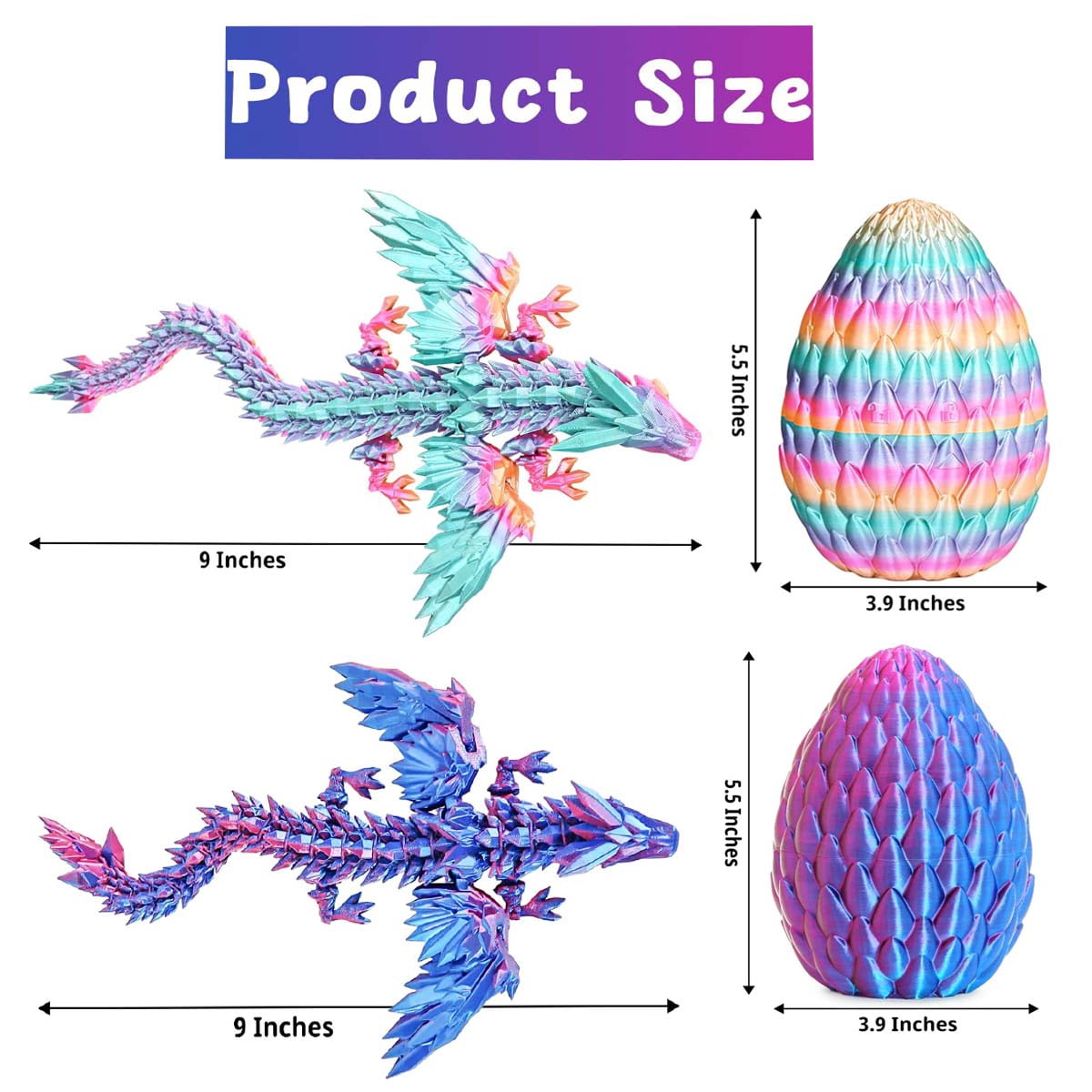 2 PCS 3D Printed Flying Dragon Egg with Articulated Dragon Inside – Mystery Fidget Toy Gifts for Kids,Home Office Desk Figure Decor,Creative Ornaments, Birthday, Easter, Halloween, Christmas