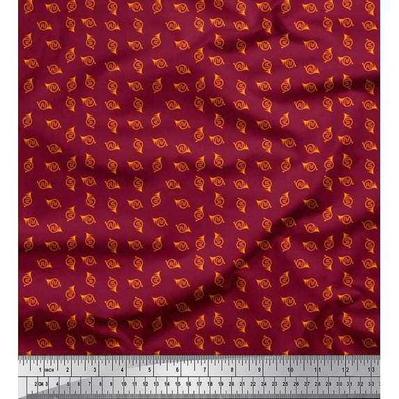Soimoi Velvet Fabric French Horn Musical Instrument Print Fabric by The Yard 58 Inch Wide