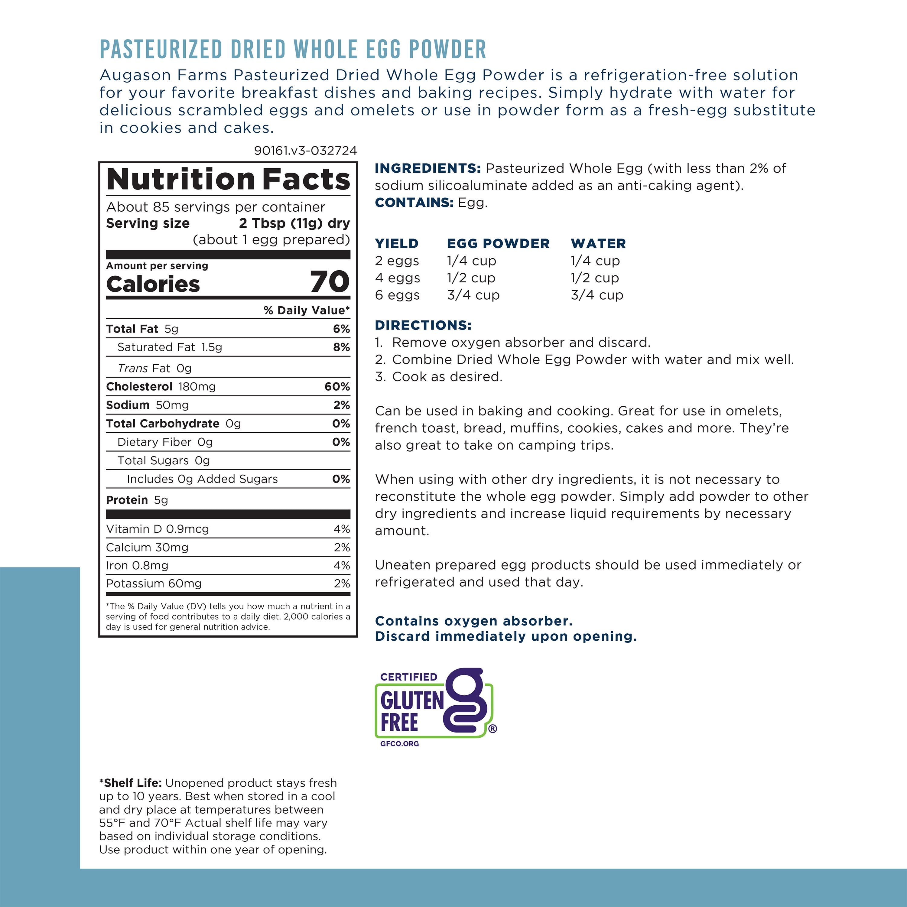 Pasteurized Dried Whole Egg Powder Can Emergency Food Supply, 85 Servings, 10 Year Shelf Life, No Additives or Preservatives, 5g Protein per Serving - Dry Egg Powder Blend, Ingredient for Baking
