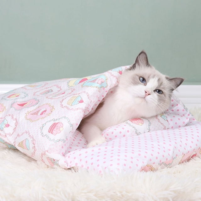 Cama para gatos, nido cálido para gatos en invierno, saco de dormir japonés para gatos, caseta suave para gatos, caseta pequeña para mascotas, funda gruesa para arena para gatos