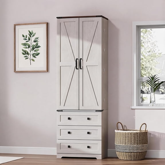 Kitchen Pantry Storage Cabinet with 2 Doors, 3 Drawers and Adjustable Shelves