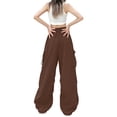 thumbnail image 3 of Parachute Pants Women Baggy Straight Leg Drawstring Lightweight Cargo Pants Tall Y2k Utility Pant Streetwear Multi Pockets, 3 of 5