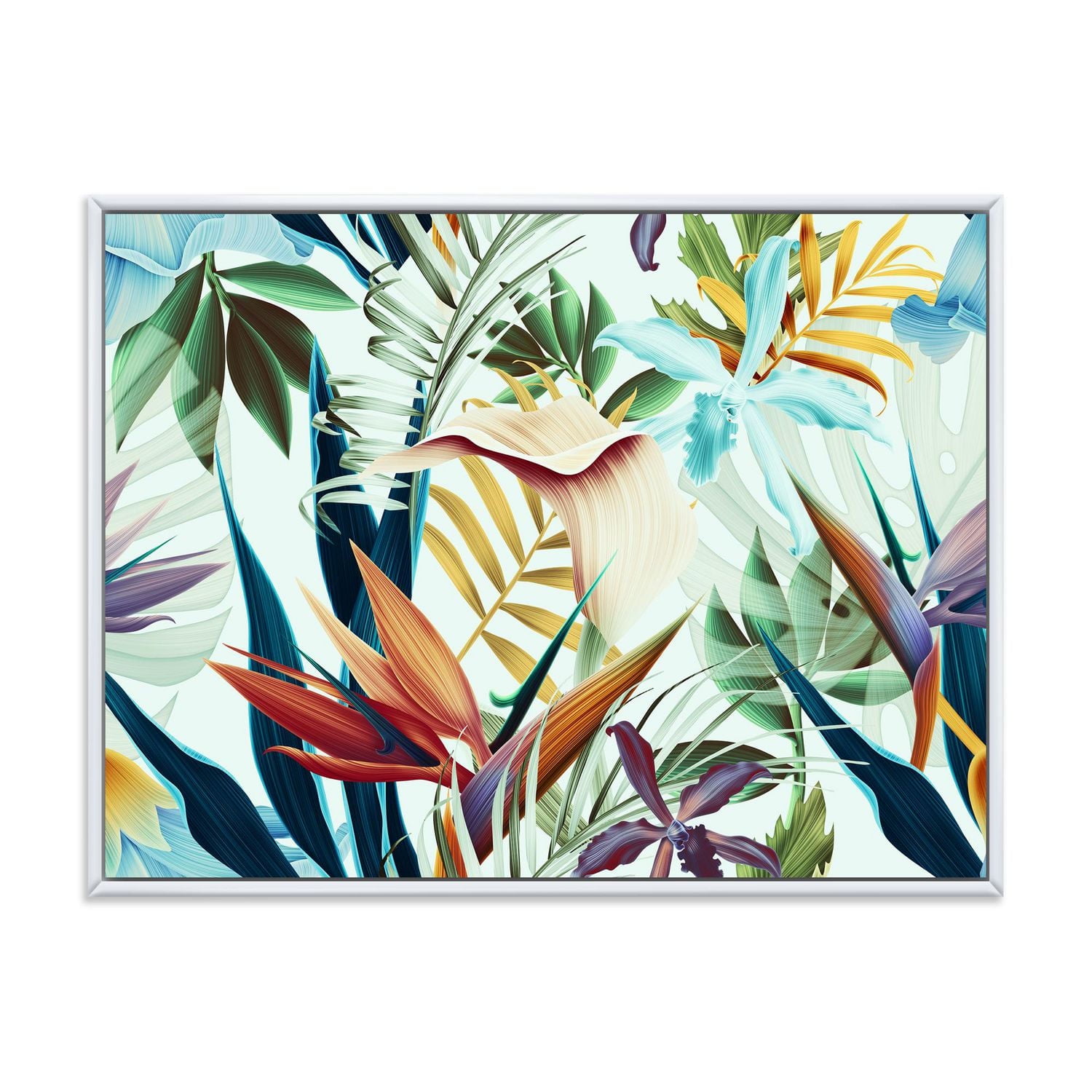 Designart Tropical VIntage Flowers I FLOAT FRAME WALL ART
