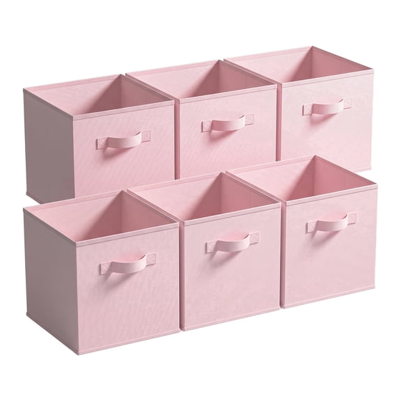 6 Pack 11 Inch Cube Storage Bins, Collapsible Fabric Organizer Baskets with Handles, Pink