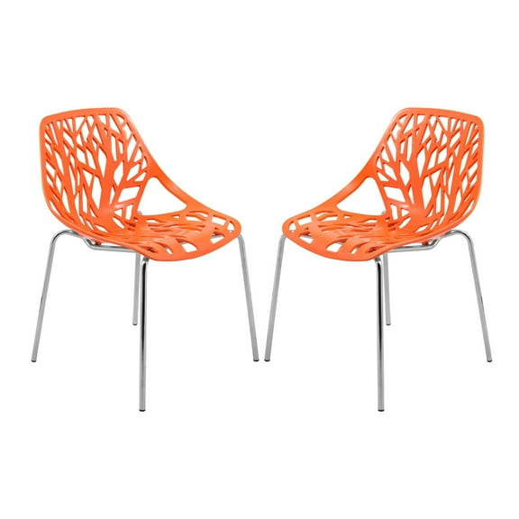 LeisureMod Modern Asbury Dining Side Chair With Chromed Legs in Orange Set of 2