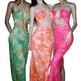 thumbnail image 3 of Douhoow Summer Floral Dresses for Women Hollow Out Halter Backless Long Dress Beach Slit Dress, 3 of 4