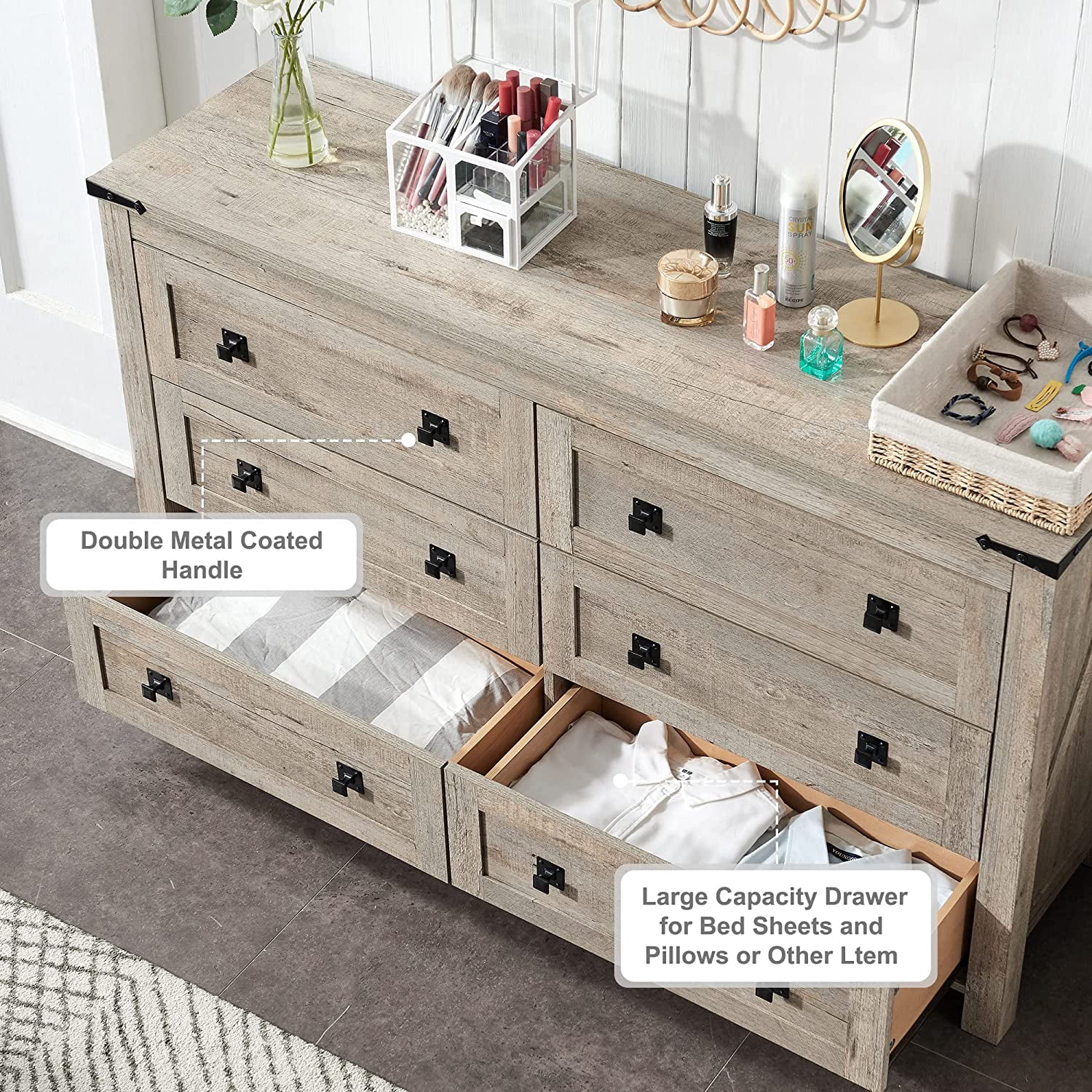 OKD 6 Drawers Dresser Chests for Bedroom Farmhouse, Wood Rustic Tall Chset of Drawers, Light Rustic Oak
