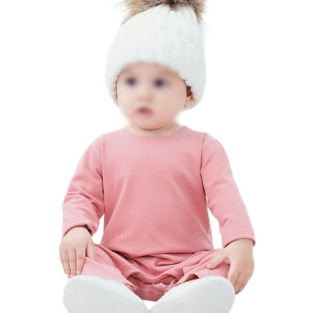 

Beiwei Toddler Casual Long Sleeve Sleepwear Solid Color Basic Homewear Baby Elastic Waist Sleeping Thermal Pajamas Sets Pink Jumpsuit 90cm