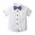 thumbnail image 4 of XMMSWDLA Kids Clothing Sets Baby Toddler Boy formal Gentleman Suits,Dress Short Shirt with Bowtie+Suspender Pants Dressy Outfit Purple Baby Clothing Sets 0-24 Months, 4 of 9
