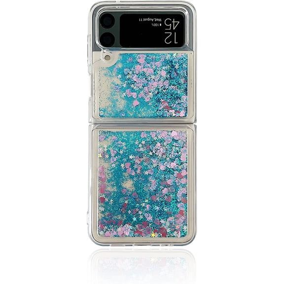 for Samsung Galaxy Z Flip 3 Glitter Case for Girls Women Liquid Bling Sparkle Luxury Flowing Floating Quicksand Soft TPU Clear Case for Samsung Galaxy Z Flip 3 5G 2021 (Blue)