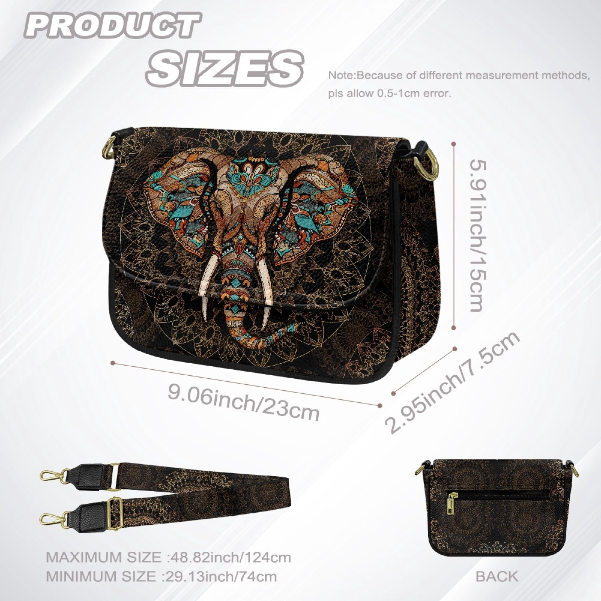 ZUXONGSY Aztec Tribe Elephant Print Shoulder Bag for Women PU Leather Crossbody Purse Trendy Satchel with Adjustable Wide Strap for Travel Shopping