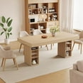 thumbnail image 2 of Tzou 63" Large Dining Table for 6-8 with Dual Side Storage - Light Oak Wood Kitchen Table w/10 Compartments, Double Pedestal Base, Scratch-Resistant Top, 2 of 6