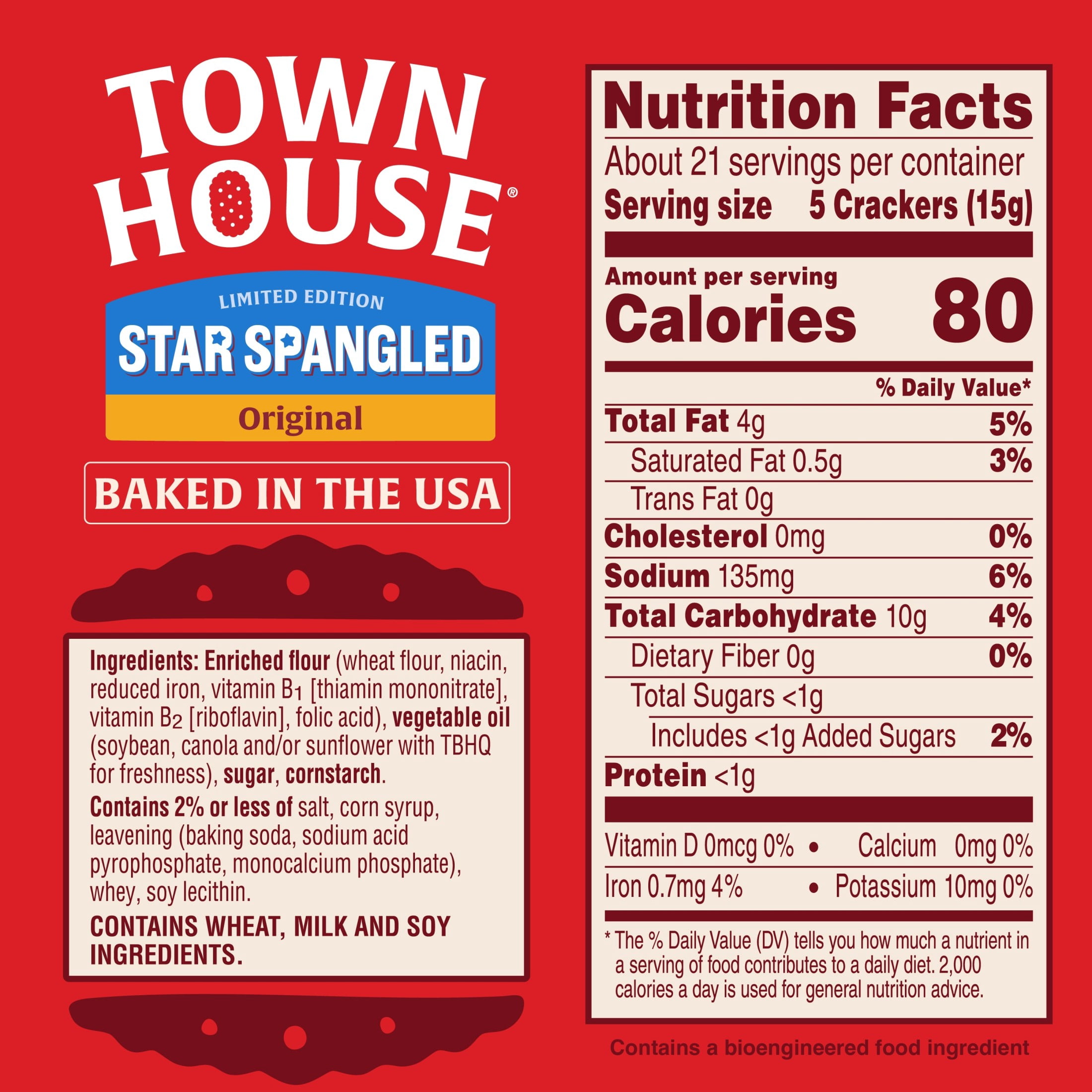 Town House Star-Spangled Original Oven Baked Crackers, Party Snacks, 11 oz