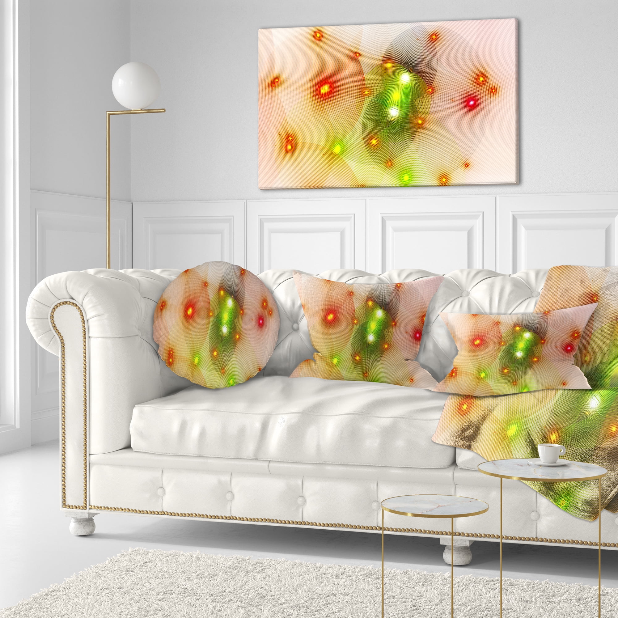 Designart Orange Fractal Lights in Fog - Abstract Throw Pillow - 12x20