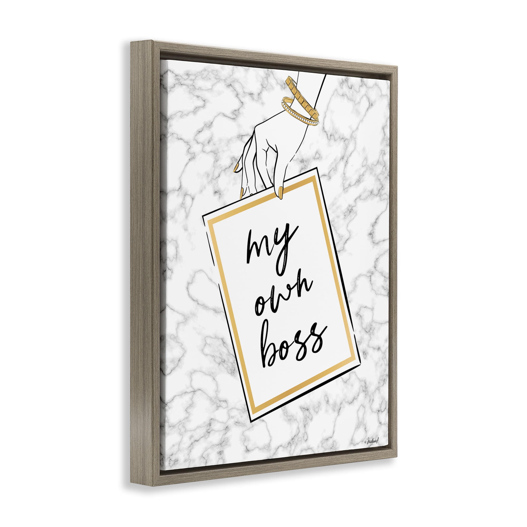 Stupell Industries My Own Boss Phrase Typography Painting Brown Floater Framed Art Print Wall Art, 17 x 21
