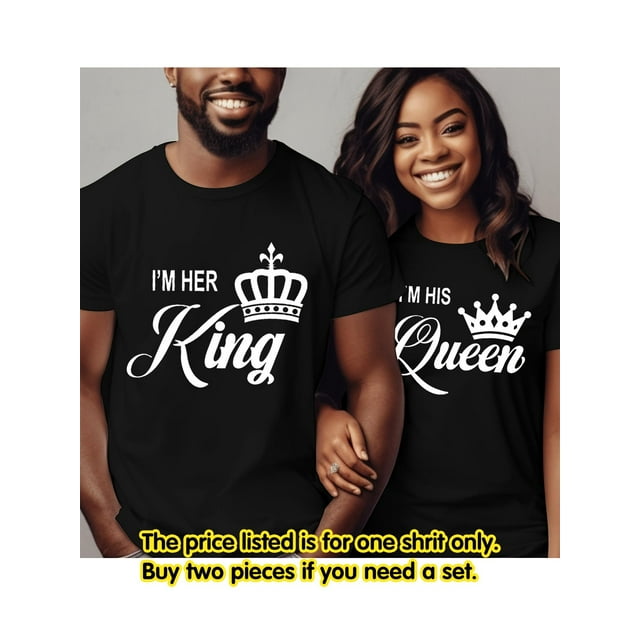 His & Hers King & Queen Valentine's Day T-Shirts Set - Black Crew Neck, Short Sleeve, Casual Summer & Spring Top for Couples, Valentines Matching Shirts Tee For Adult, Men, Women, Teen, Teenager, Ado