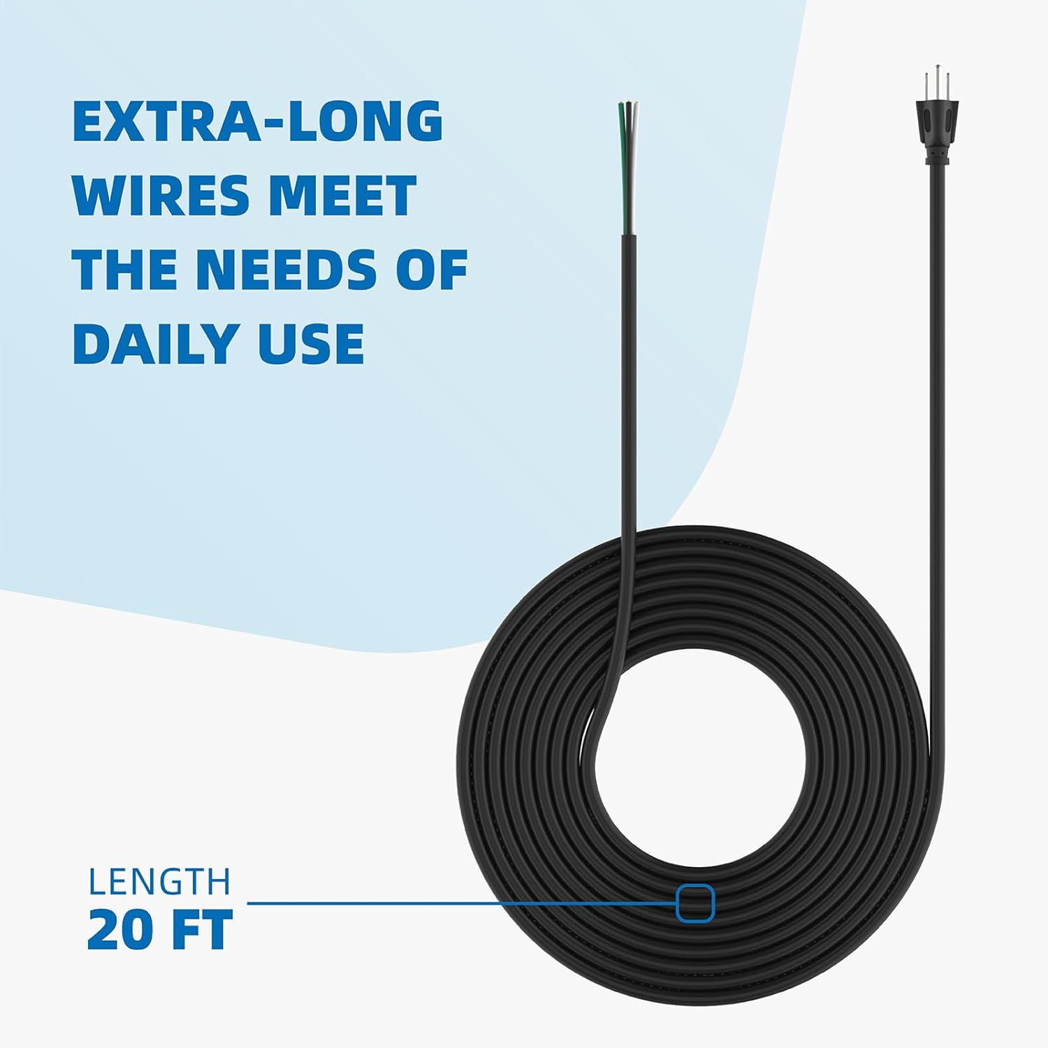 20ft 14 Gauge 3 Prong Heavy Duty Replacement Power Supply Cord Cable - Heavy Duty Power Cord for Power Tools, 110V 115V 120V Pigtail Cord, Air Compressor Power Cord, 14 AWG Appliance Cord 15A