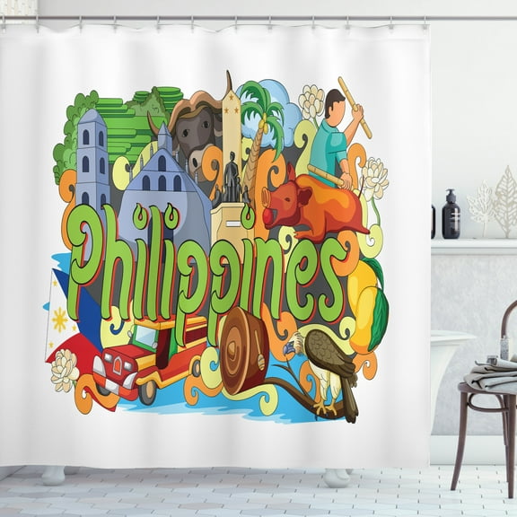 Ambesonne Phillipine Shower Curtain, Architecture and Culture, 69"Wx70"L, Multicolor
