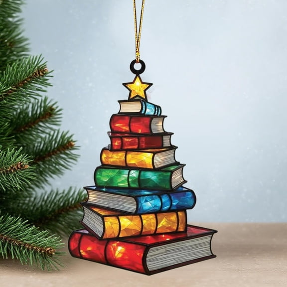 RBCKVXZ Book Suncatchers for Windows Hanging, Christmas Suncatchers Ornament Gifts for Book Lovers & Xmas Tree, Acrylic Book Themed Present