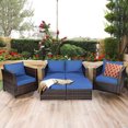 thumbnail image 2 of Costway 5PCS Patio Rattan Furniture Set Loveseat Sofa Ottoman Cushioned Navy, 2 of 9