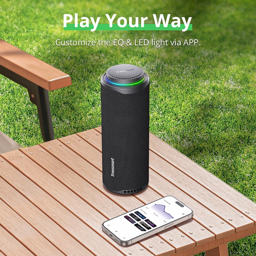 Tronsmart T8 Portable Bluetooth 5.3 Speaker, 40W 360° Surround Deep Bass, TWS, Custom EQ & RGB, IPX7 Waterproof, 18H for Outdoor - Black