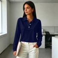 thumbnail image 5 of Long Sleeve Polo Shirts for Women Golf Shirt Button-Down Collar Work Blouse Side Slits Casual Tops Navy L 1 Pcs, 5 of 5