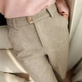 thumbnail image 4 of comerut Women Suit Pants Herringbone Print High Waist Slim Fit Straight Thick Warm Soft Pockets OL Commute Formal Long Trousers Lady Clothes, 4 of 8