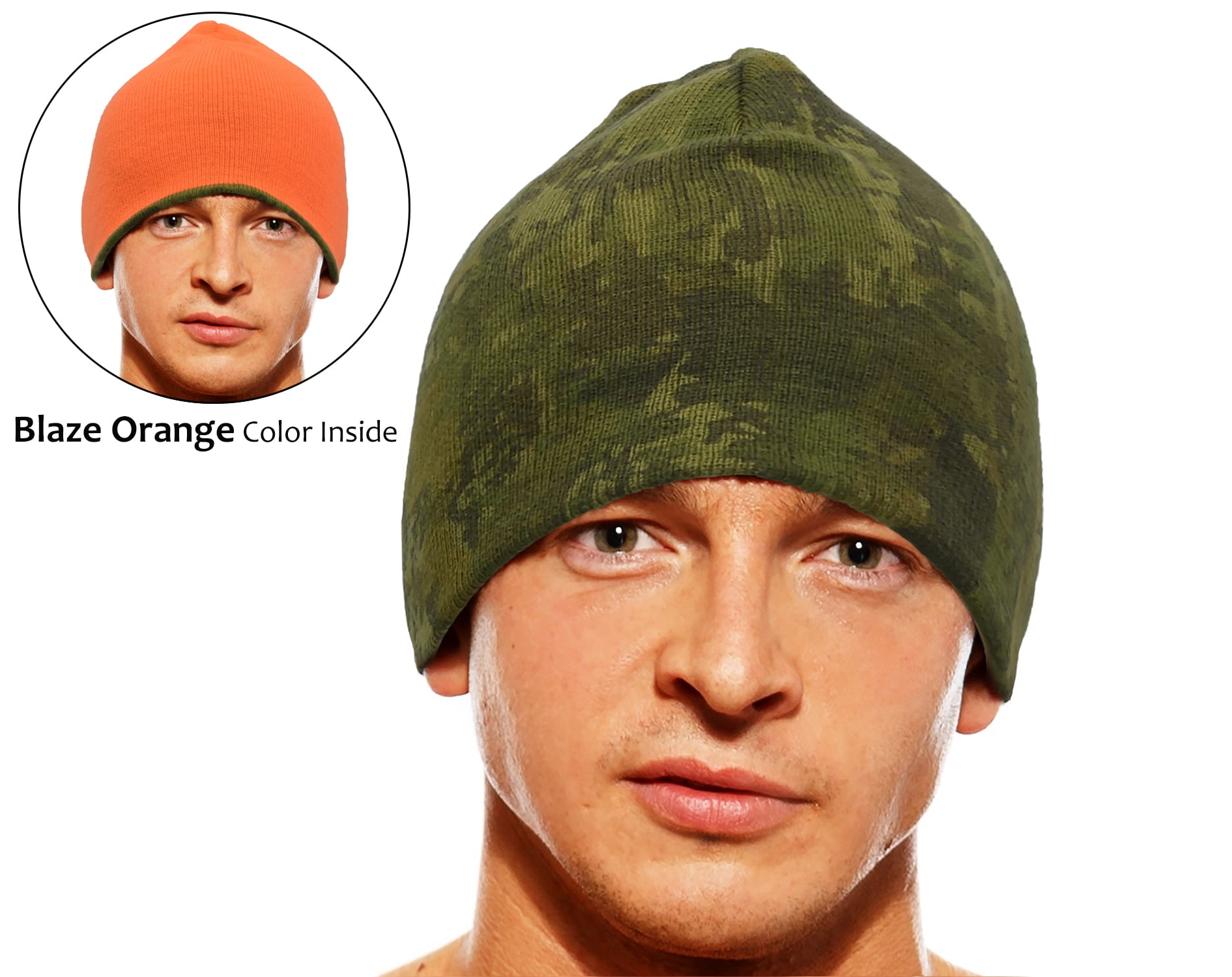 Reversible Camo Neon Orange Beanie