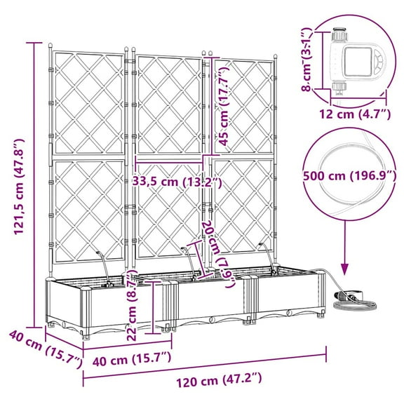 vidaXL Garden Planters 1 pc Lattice White 120 x 40 x 126 cm Plastic