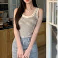 thumbnail image 3 of JGGSPWM Womens Sleeveless Ribbed Tank Tops Summer Round Neck Slim Fit Striped Print Top Casual T Shirts Clothes White L, 3 of 9