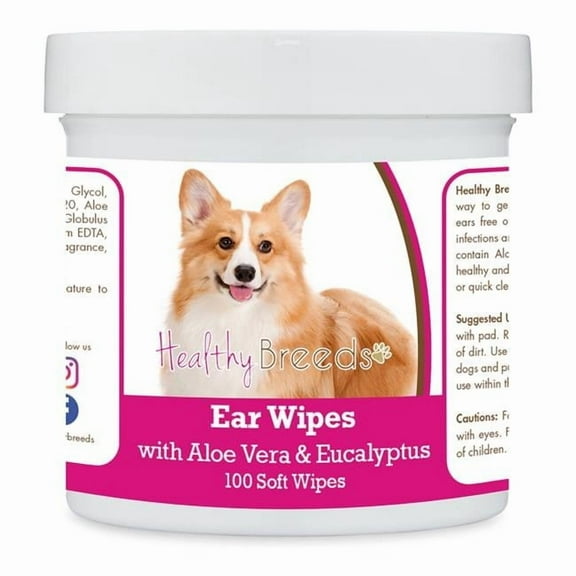Healthy Breeds 192959824506 Pembroke Welsh Corgi Ear Cleaning Wipes with Aloe & Eucalyptus for Dogs - 100 Count