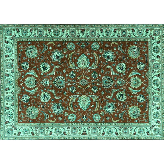 Ahgly Company Machine Washable Indoor Rectangle Persian Turquoise Blue Traditional Area Rugs, 5' x 7'