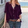 thumbnail image 2 of JSKUMAR Women's Short Sleeve V Neck Buttons Velour Casual Shirts Solid Trendy Blouses Purple,XXL, 2 of 6