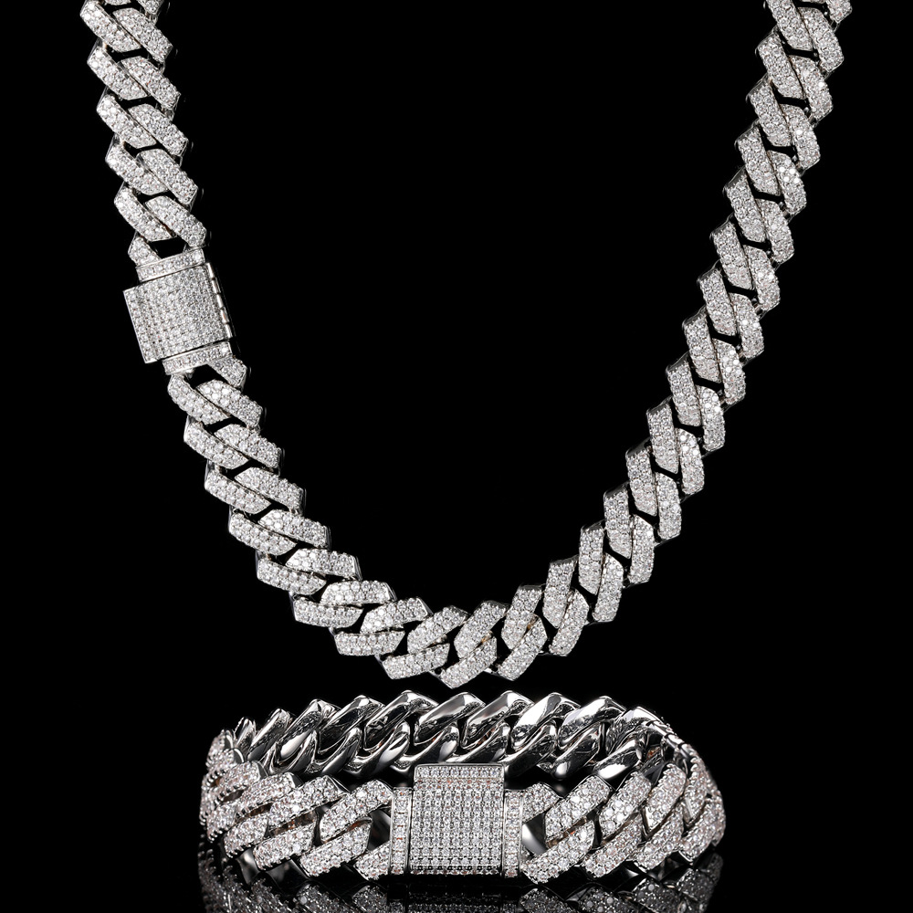 Leander 15mm Full Iced Out Diamond Cuban Link Chain - Hip Hop 18K or White Gold Plated Necklace or Bracelet for Men Women(Birthday Gift