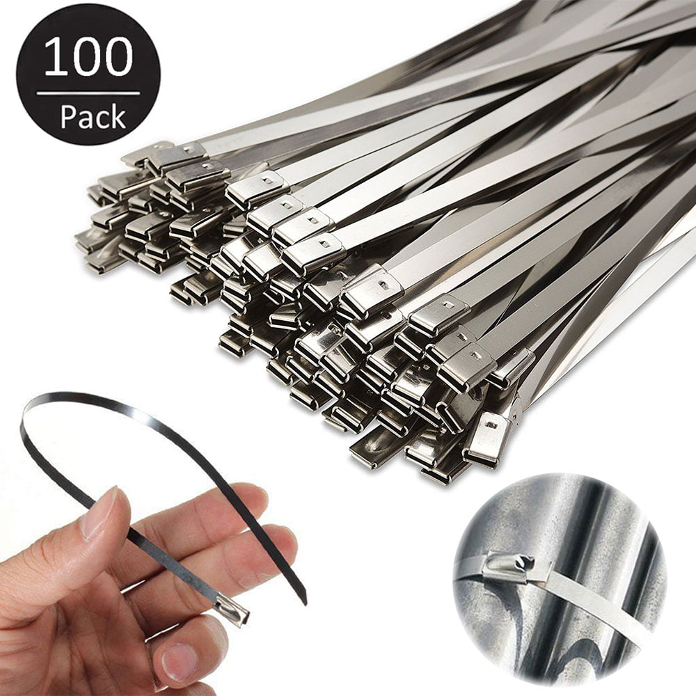 100 Pcs 304 Stainless Steel 12" Exhaust Wrap Coated Metal Locking Cable Zip Ties 