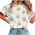 thumbnail image 3 of Craaazy Women's Loose Fit Multi-Design Easter Bunny Print Crew Neck Short Sleeve Top - Festive Casual Spring Graphic T-Shirt Gifts, 3 of 5