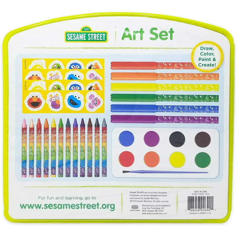 Sesame Street 43-Piece Art Case, Travel Art Set for Children, Includes  Markers, Crayons, Stickers, and Watercolors, Gift for Kids, Ages 3+ 