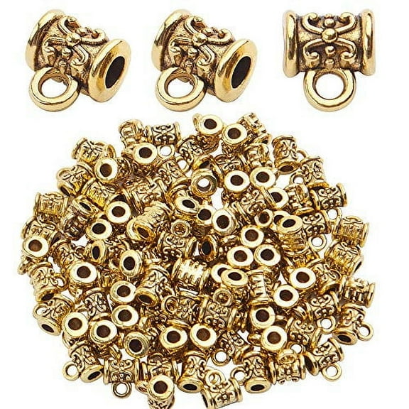 Bails Beads, 100pcs Tibetan Bail Tube Beads Spacer Beads Bracelet Charms Bead Hanger Links fit European Charm Bracelet Jewelry Making - Antique Gold