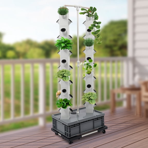 Hydroponic Growing Tower, 56-Hole Vertical System with Timer & 4 Wheels, Automatic Water Circulation, for Balcony and Garden