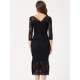 thumbnail image 4 of Vestido Ajustado De Sirena Elegante Con Cuello En V Y Manga 3/4 Con Encaje Floral Y Volantes Para Mujer Negro S, 4 of 5