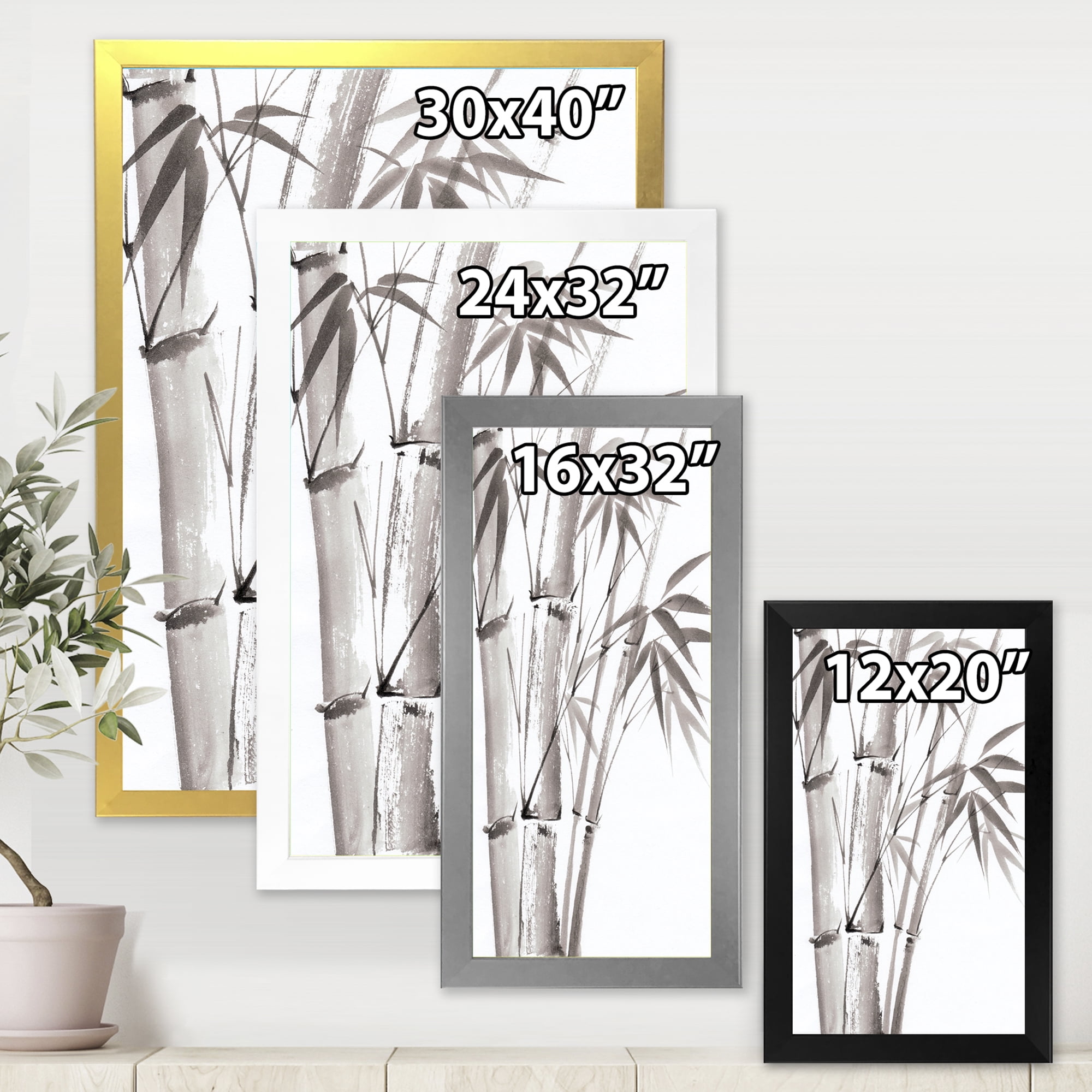 Designart 'Palm Bamboo Detail On White III' Traditional Framed Art Print