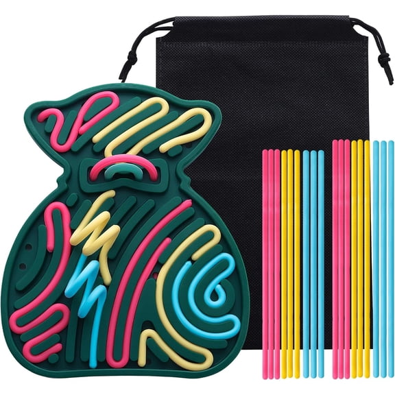 Sensory Activity Board, Silicone Sensory Fidget Toys for Kids, Autism Sensory Toys, ADHD Toys for Calming, Silicone Adult Fidgets for Anxiety and Stress – Extra Travel Bag 18 Strings(Dark Green)